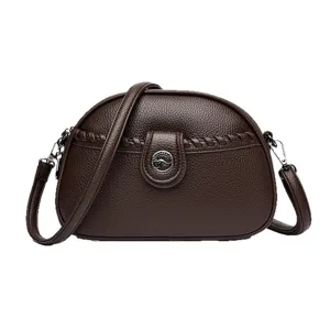 Brown women's small crossbody bag stylish shoulder leather handbag with woven design daily use