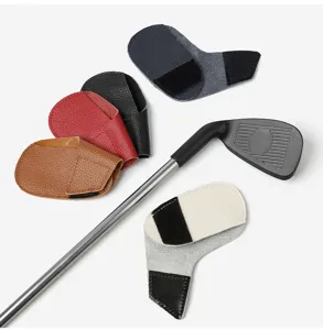 Fundas de cuero para cabeza de palo de golf, estuches protectores con correa para hierro.