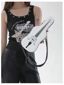 Crossbody guitar shape shoulder bag for women trendy PU leather novelty music case handbag Y2K