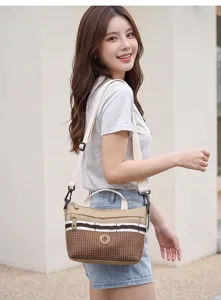 Casual canvas crossbody bag for women stylish small square shoulder bag lightweight daily purse