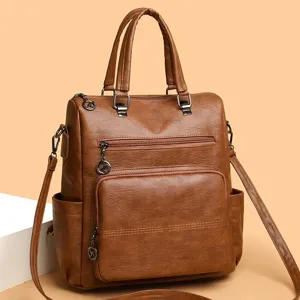Donna Zaino Convertibile in Pelle PU Borsa a Tracolla Multi-Tasca Casual Marrone