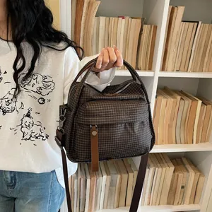 Casual grid oxford cloth handbag large capacity waterproof shoulder crossbody bag for women
