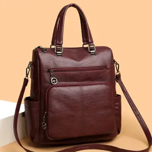 Zaino multi-tasche in pelle PU da donna borsa a tracolla vintage borsa casual elegante