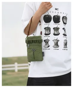 Sac bandoulière décontracté à carreaux verts pour femmes, sac de téléphone portable léger.