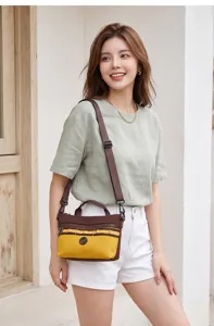 Stylish casual crossbody bag for women, lightweight grid fabric shoulder bag with top handle.