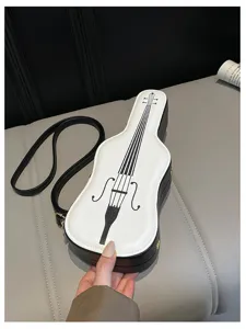 Guitar shaped crossbody bag, unique musical instrument design shoulder bag for women daily fashion.