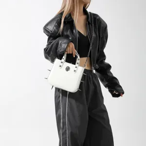 Bolso de hombro gótico punk para mujer elegante bolso bandolera blanco con calavera