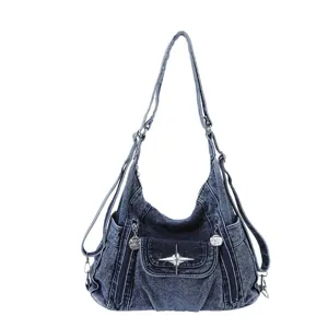 Y2K Denim 3-in-1 Shoulder Crossbody Backpack Vintage Motorcycle Chic Daily Handbag