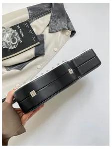 Guitar shaped crossbody bag Y2K punk style black white hard shell shoulder bag with metal rivets