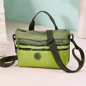 Green plaid nylon crossbody bag casual multi-pocket shoulder bag for women fashion lightweight