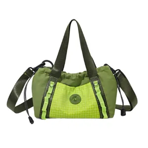 Borsa a mano da viaggio in nylon verde casual con tracolla, borsa giornaliera leggera.