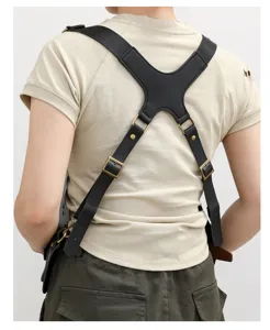 Men's tactical harness bag multi-functional vest backpack adjustable black PU leather