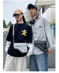 Bolso bandolera de cuero PU con forma de pistola para hombres y mujeres, bolso de moda de nicho genial.