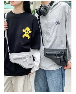 Bolso cruzado de piel PU con diseño de pistola de moda, estilo de personalidad de nicho cool.