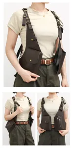 Dark brown leather tactical chest bag harness vest multi-pocket holster bag for outdoor street