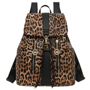 Stylish women leopard print backpack casual PU leather travel school bag daypack for ladies