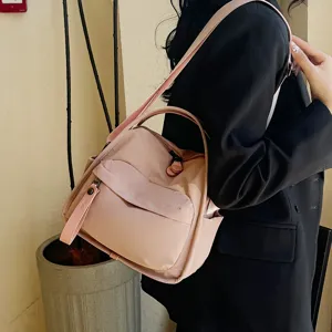 Minimalist pink canvas multi-way commuting crossbody bag lightweight shoulder handbag for women