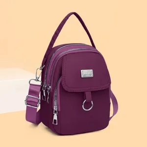 Purple nylon casual shoulder bag stylish multi-pocket crossbody bag for women daily use