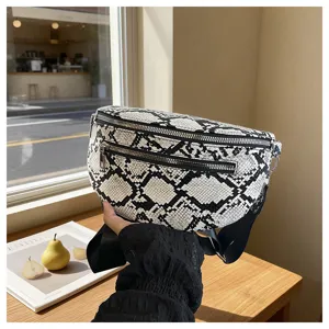 Fashion snake print crossbody shoulder bag stylish casual lightweight chest waist bag.