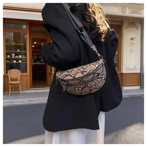 Fashion snake print crossbody bag women casual shoulder dumpling bag stylish daily street purse