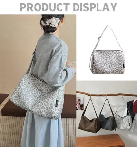 Leopard print canvas shoulder bag for women, large capacity stylish tote and underarm bag.