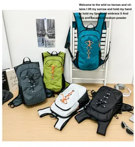Outdoor marathon running vest backpack detail showcase, lightweight cycling hiking sports bag.