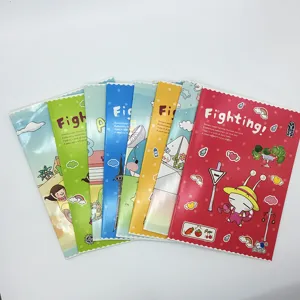Süßes Cartoon Studenten Notizbuch Set, buntes Softcover Übungsheft Detailansicht.