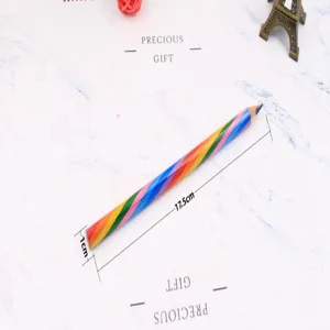 Rainbow wooden pencil close-up detail, multi-color core, 17.5cm length for drawing.