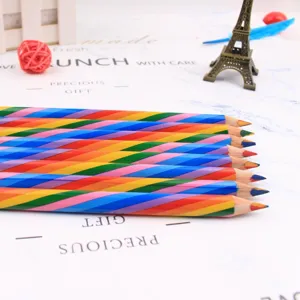 Rainbow colored pencils set with 4-color multi-core design for student drawing art supplies.