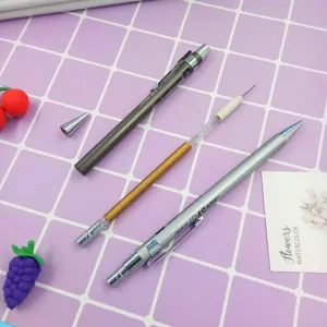 Detailed view of creative metal mechanical pencil with refill, ideal for school stationery.