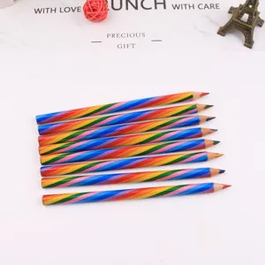 Detailed view of colorful rainbow pencils with striped design, perfect for school drawing gifts.