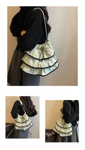 Sac seau d'épaule à volants multicouches chic sac bandoulière décontracté pour femmes