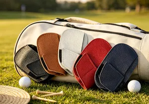 Conjunto de tarjetero de golf de cuero premium con fondo de bolsa de golf profesional.