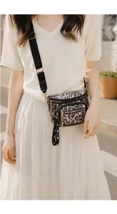 Fashion leopard print women crossbody chest bag with wide strap casual waist bag