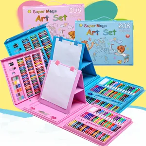 208 Pieces Kids Art Set Drawing Kit with Easel Crayon Marker Creative Gift Box Toy