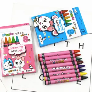 Detailed view of the 8-color cute rabbit crayon set for kids drawing, school supplies and art.