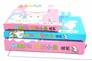 Cute rabbit crayon set for kids drawing and painting, colorful wax crayons detail view.