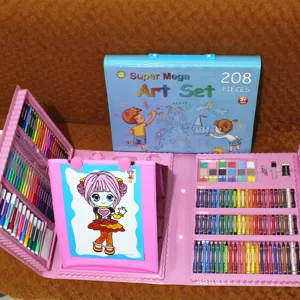 208 pieces kids art set with easel crayons markers watercolor painting box for children