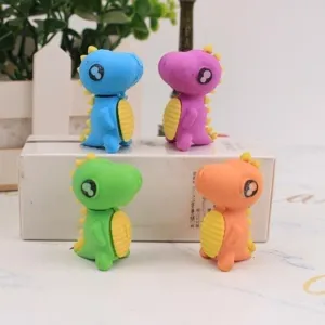 Leuke cartoon dinosaurussen gum set, creatief afneembaar briefpapier voor kinderen.