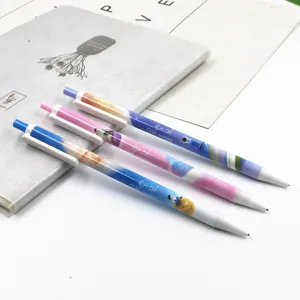 Detailed close-up shot of cute galaxy mechanical pencils with space and planet prints.
