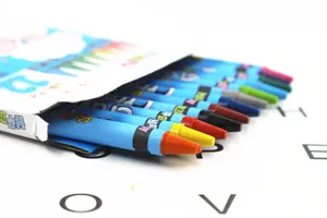 Colorful wax crayons set in box for kids painting and drawing art school supplies
