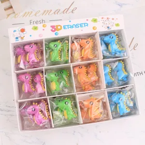 Leuke 3D dinosaurus gum set voor kinderen, creatieve afneembare dierlijke kantoorartikelen doos.