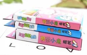 Detailed shot of colorful cute rabbit children crayons set, ideal for school and painting art.