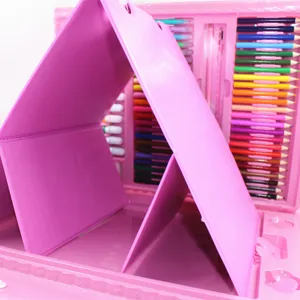 208-piece kids art set with easel pink drawing box creative stationery gift for students