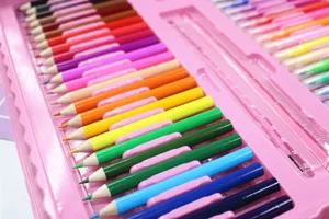 Children pink 208-piece art set with colored pencils and markers for creative drawing gifts.