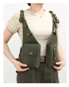Tactical vest bag for men, multi-functional pu leather holster bag with pockets and straps.