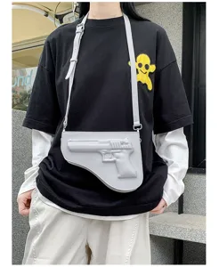 Bolso bandolera de cuero PU para hombre con forma de pistola única y diseño de silla, estilo cool.