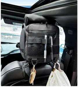 Vista detallada del organizador de respaldo de asiento de coche negro, bolsa de almacenamiento.