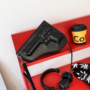 Bolso cruzado de cuero PU para hombre forma de pistola única bolso de hombro estilo moto moda