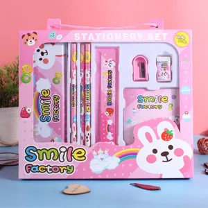 Cute pink stationery gift box set with multiple cute school supplies for students.